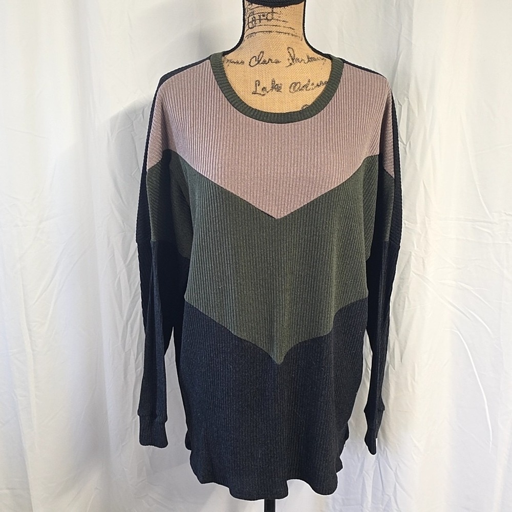 Chic Soul Womens sz 2X Sweater Ribbed Chevron Colorblock Lightweight Cozy Casual